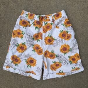 VTG 90s Gitano Sunflower High Rise Roll Hem Jean Shorts Art To Wear 25" Waist